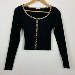 John Galt Brandy Melville Cheetah Trim Long Sleeve Shirt‎ One Size